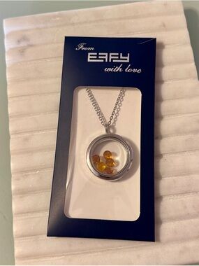 Silver Effy Window Pendant and Chain with Orange Crystals